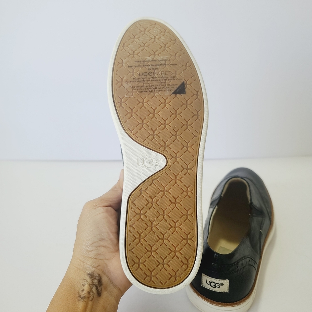 UGG Hadria Black Leather Slip-On Trainer Shoes Size 7.5 - Picture 8 of 10